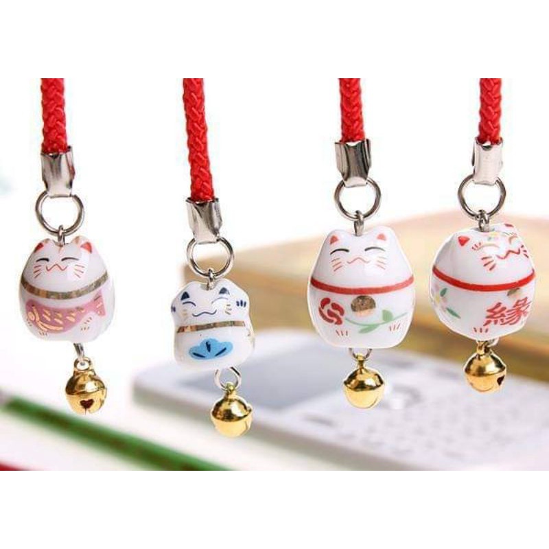Móc khoá mèo may mắn, móc điện thoại mèo may mắn bằng sứ