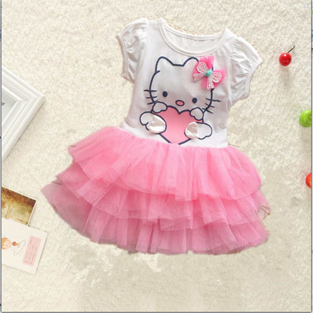 Đầm công chúa mùa hè in họa tiết mèo Hello Kitty dễ thương cho bé gái 1-6 tuổi