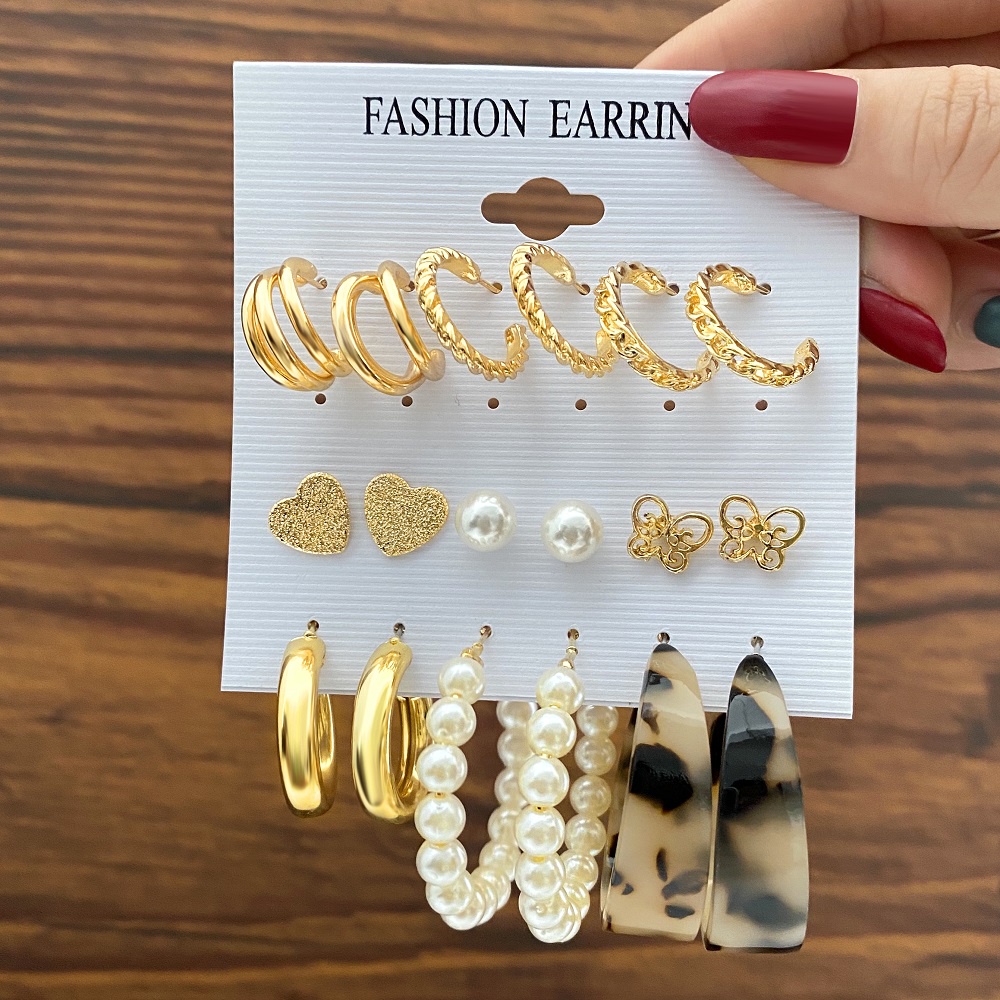 Bộ khuyên tai dạng vòng đính đá thời trang nữ xinh xắn