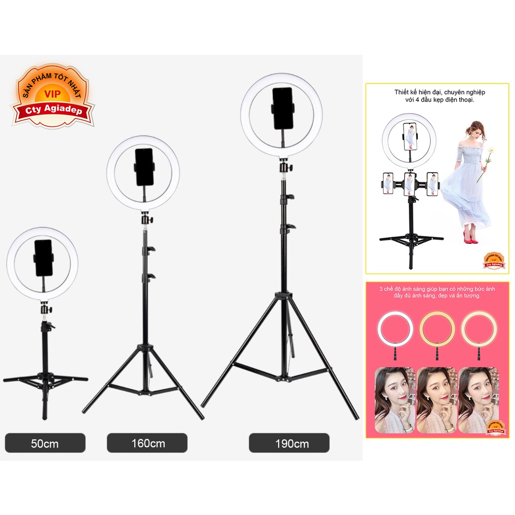 Gậy Tripod Đèn LED 3 Màu Kẹp 4 điện thoại Quay phim chụp ảnh Livestream - 190cm