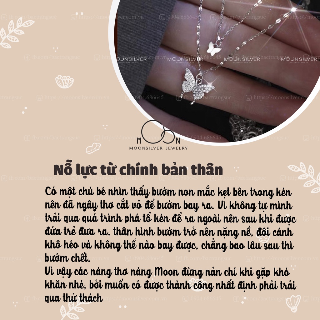 Dây chuyền bạc nữ Moonsilver, vòng cổ bạc nữ dây kép mặt bươm bướm hồ điệp đính đá sang chảnh, độc đáo, nữ tính s925