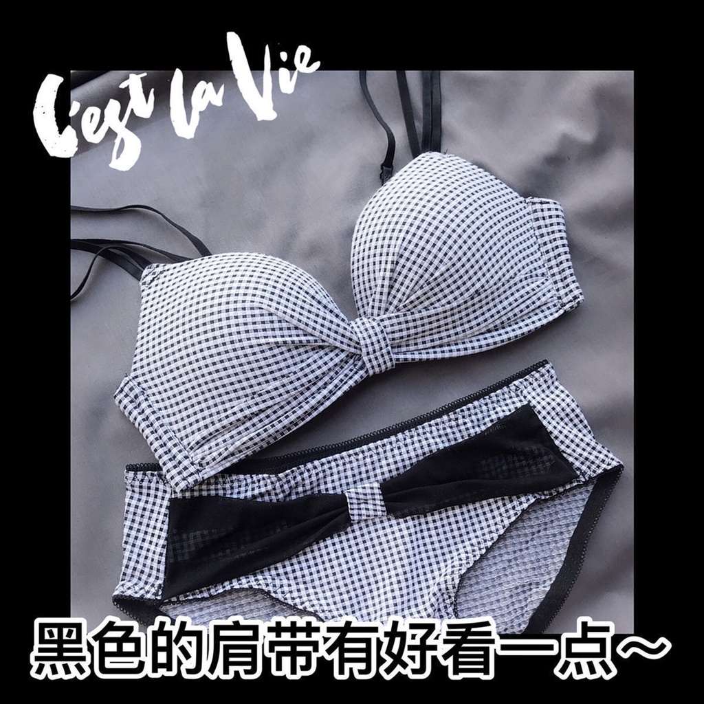 Bộ Đồ Lót Không Gọng Thép Họa Tiết Caro Sau Lưng Phong Cách Nhật Bản Dành Cho Nữ