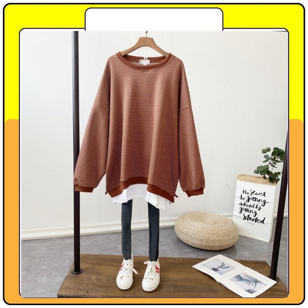 Áo nỉ kẻ pha viền phong cách vintage, áo kẻ dài tay Queenshop