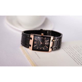 Đồng hồ cặp đôi nam nữ Halei vuông Utimate Black rose siêu thời thượng