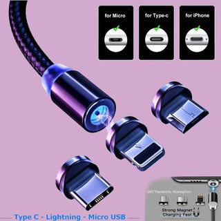 Cáp sạc từ hít nam châm dây dù 3in1 Micro - Type C - iPhone
