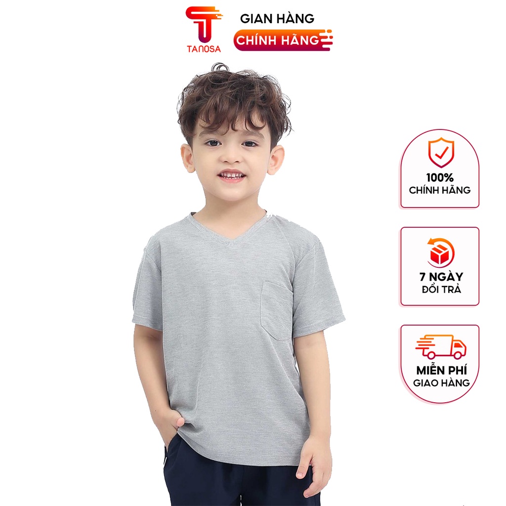 Áo thun cotton trơn cổ tim TANOSA nhiều màu cho bé trai 10-25kg