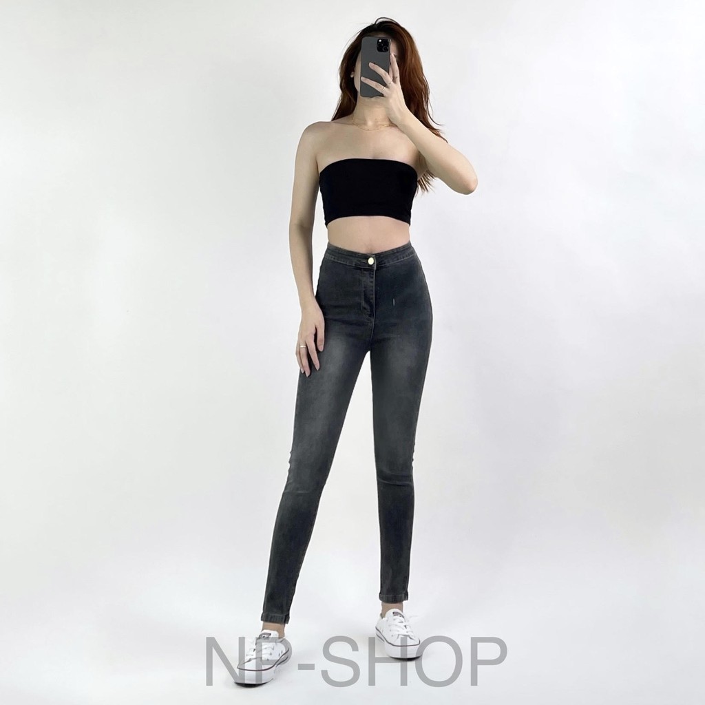 Quần jean nữ lưng cao màu Xám co giãn tốt ⚡️ Quần bò ôm cạp cao ulzzang basic NP Shop