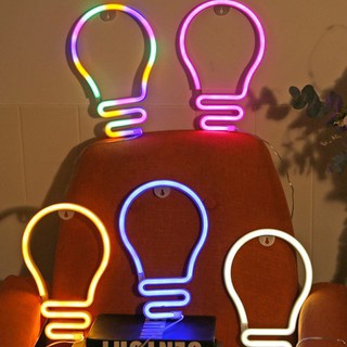 Đèn Led Neon trang trí hình bóng đèn - Thích hợp decor phòng học, quán cafe, phòng ngủ - Bơ Bư Decor