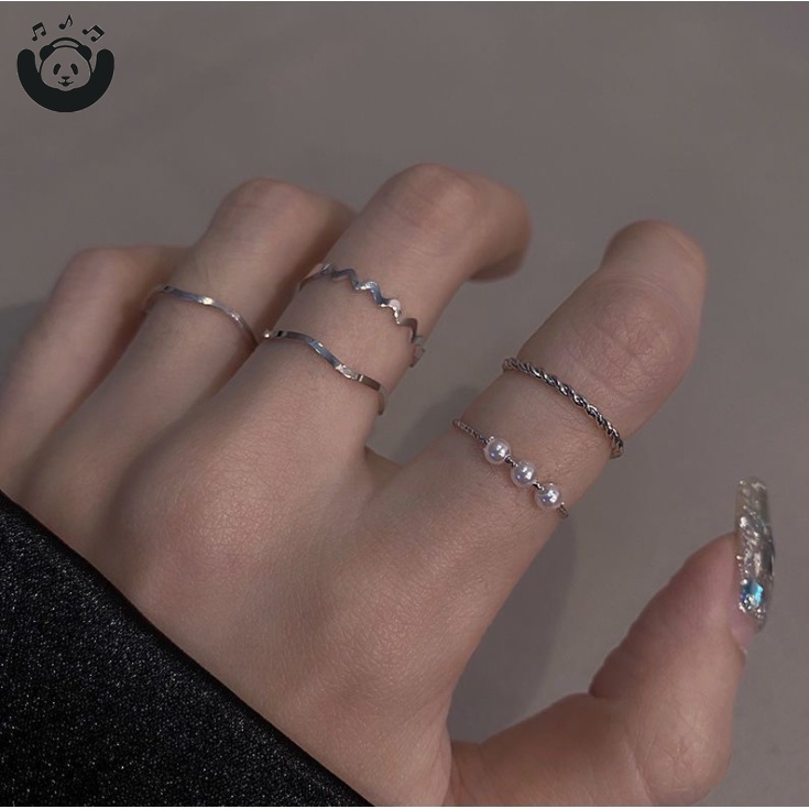 Set 5 nhẫn thiết kế đơn giản phong cách Hàn Quốc thời trang cho nữ