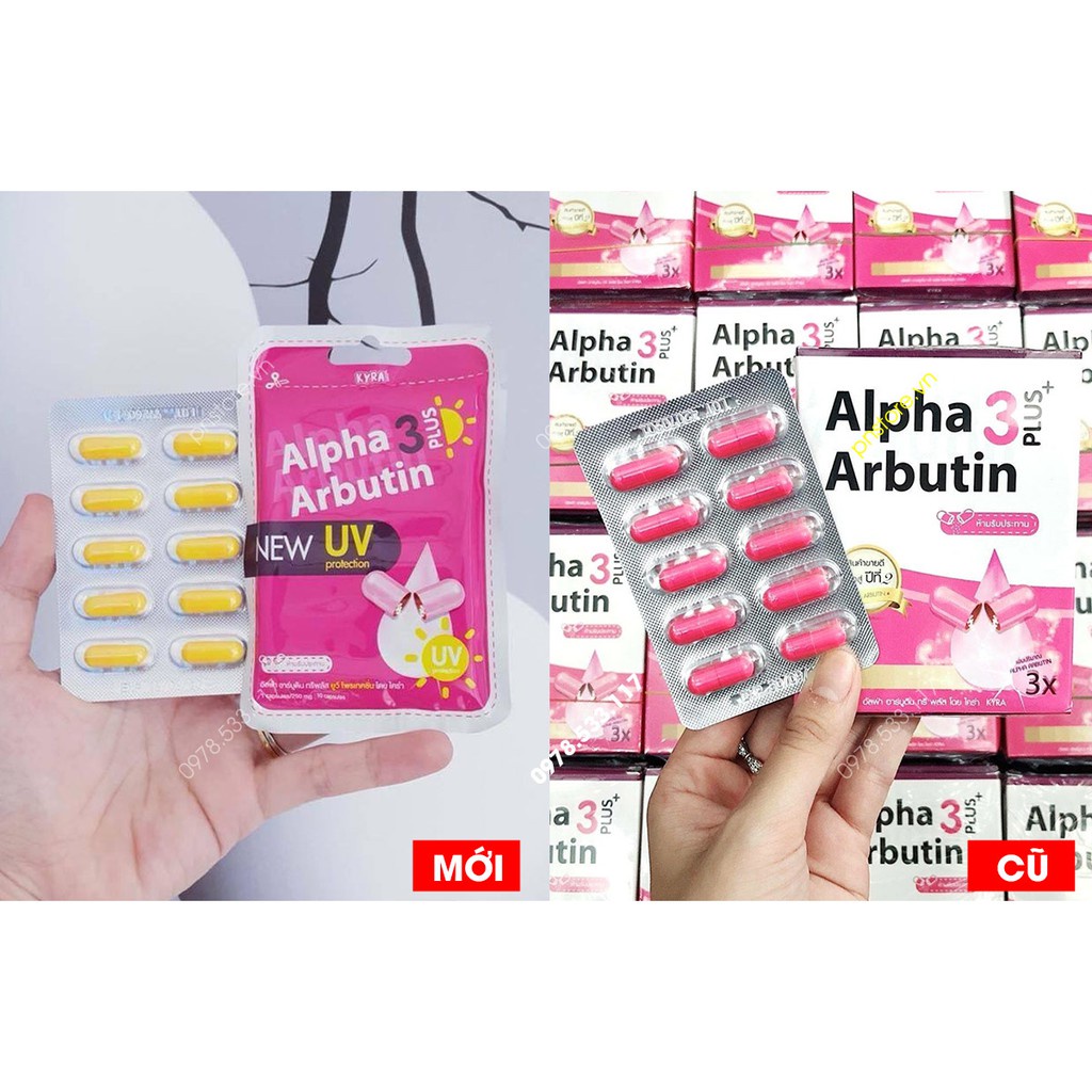 Viên Bột Kích Trắng Alpha Arbutin 3 Plus New UV Vỉ 10 Viên Hàng Thái Lan Chính Hãng - Viên Bột Trắng Da