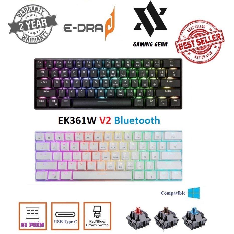Bàn phím cơ E-DRA EK361W RGB V2  HÀNG CHÍNH HÃNG