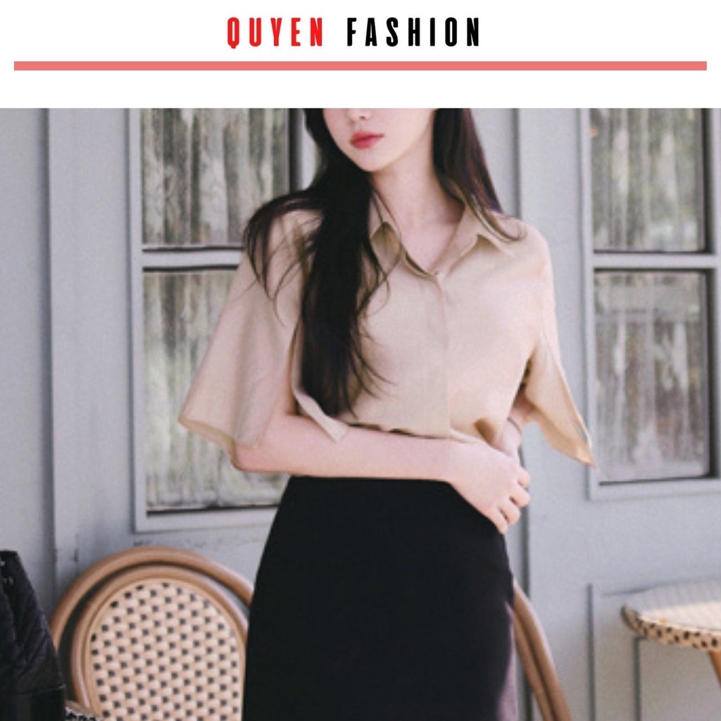 Sơ mi nữ tay ngắn, cổ đức tay xẻ trẻ trung, áo thời trang công sở Quyên Fashion AA560