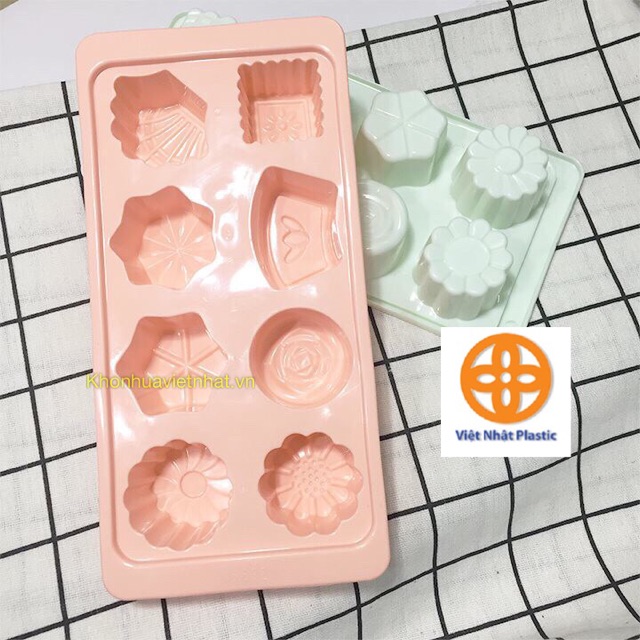 SET 3 Khay đá, khuôn thạch 8 viên Việt Nhật nhựa dẻo làm thạch rau câu, chè khúc bạch, khay chia ăn dặm cho bé (MS 6921)