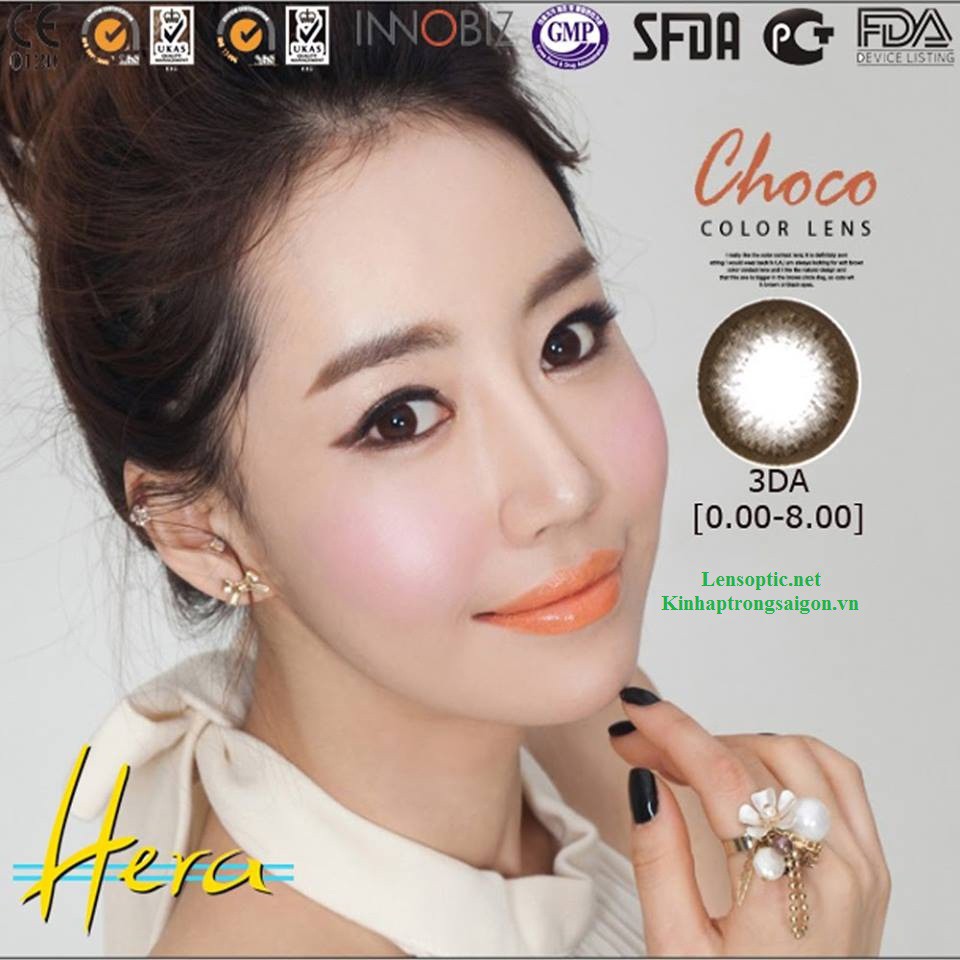 Lens mắt màu nâu choco 3DA 14.0mm 6 tháng, kính áp tròng có độ cận -0.00&gt;-8.00-Lens Optic