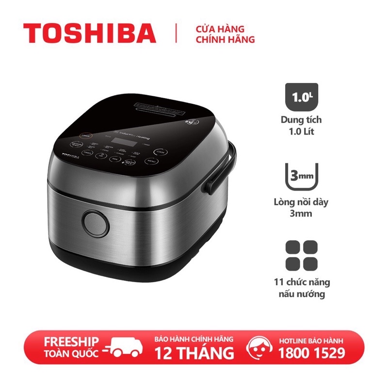 Nồi cơm cao tần Toshiba RC-10IP1PV -1.0L-Lòng nồi dày 3mm chống dính,Cảm ứng nhiệt 3D-Hàng chính hãng, bảo hành 12 tháng