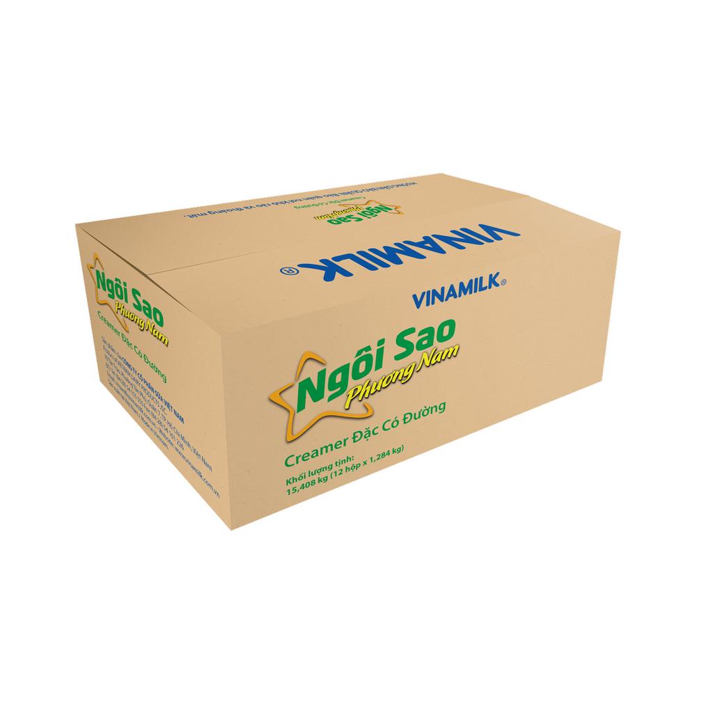 Thùng 12 hộp sữa đặc có đường Ngôi Sao Phương Nam xanh lá - Hộp giấy 1284g