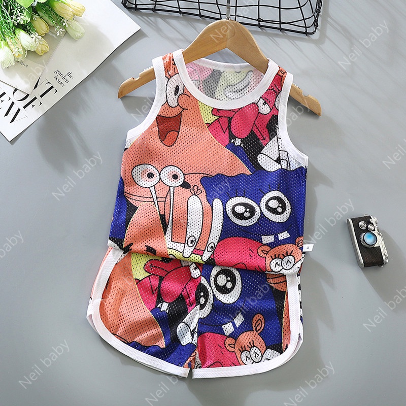Bộ Áo Sát Nách In Hoạt Hình + Quần Short Thể Thao Thời Trang Mùa Hè Cho Bé (70-130)