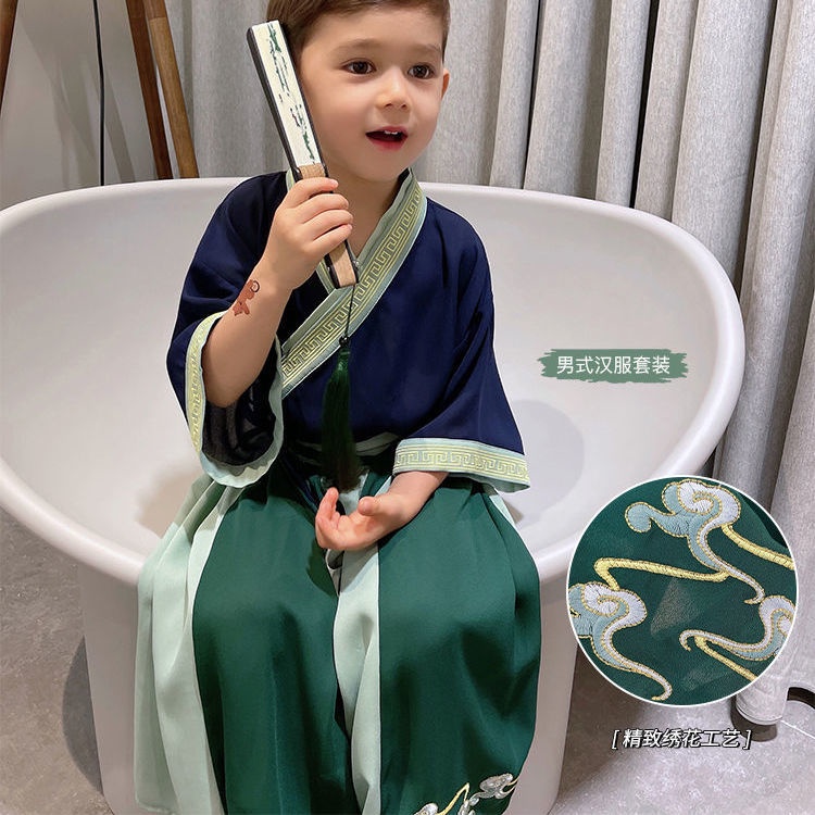 Bộ Đồ Hán Phục Thêu Họa Tiết Phong Cách Phương Tây Thời Trang Mùa Hè Mới Cho Bé Trai