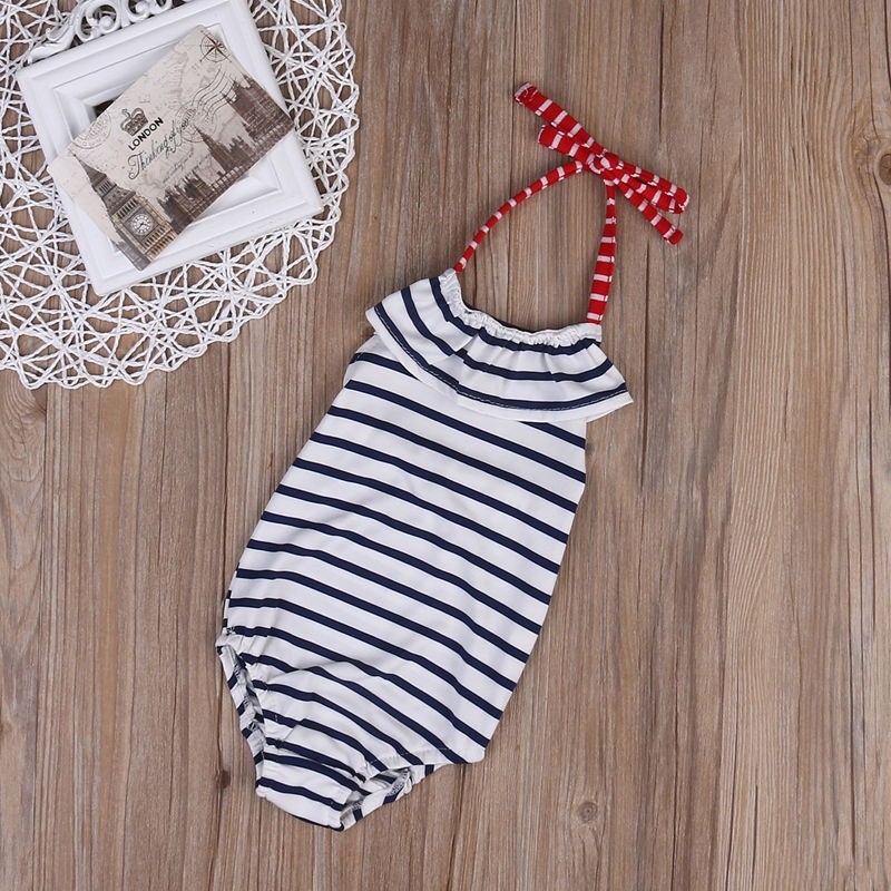 ღ♛ღKids Baby Girls Striped Halter Swimsuit Swimwear One Pieces Bathing Suit