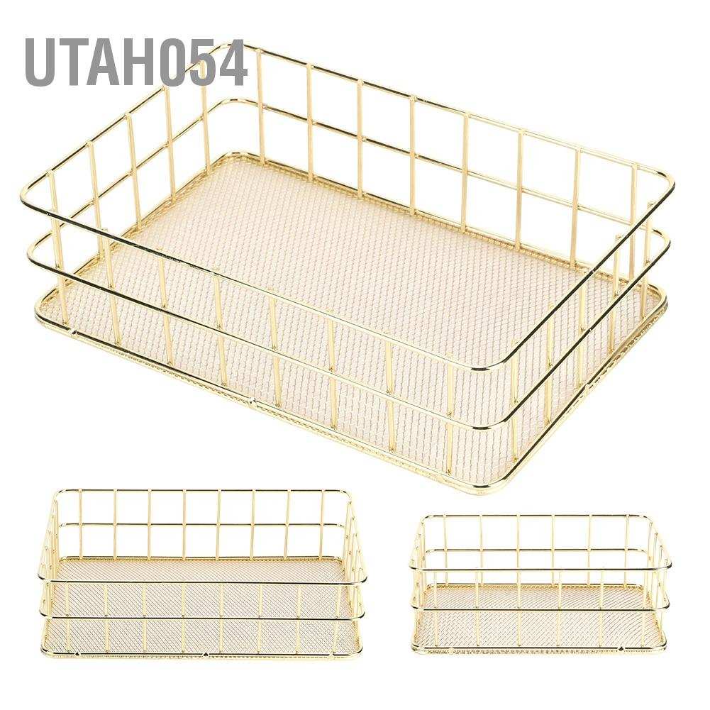[Hàng Sẵn] Giỏ đựng đồ bằng sắt màu vàng đa chức năng sắp xếp bàn gọn gàng cho gia đình【Utah054】