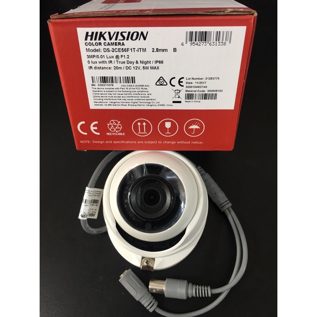 Camera HDTVI Hikvision DS-2CE56F1T-ITM dome sắt 3MP