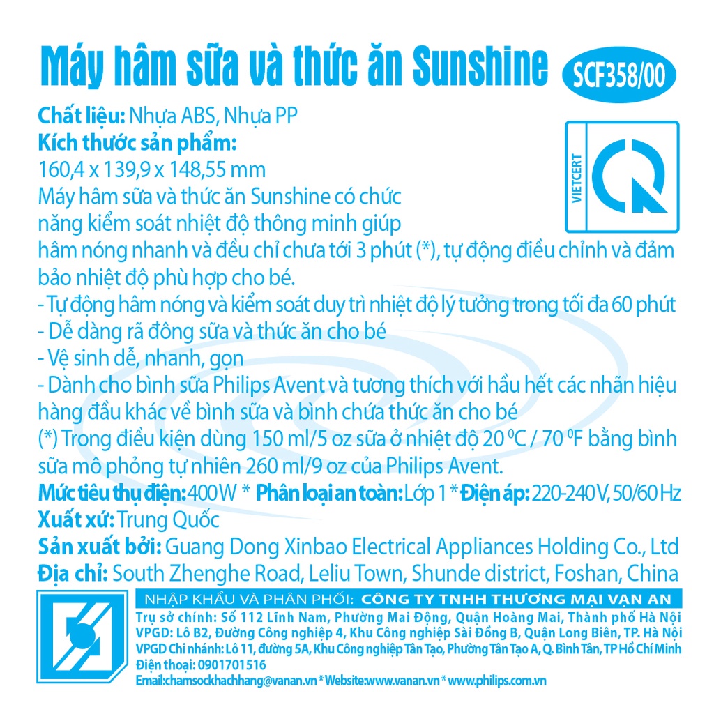 Máy Hâm Sữa Và Thức Ăn Siêu Tốc Sunshine Philips Avent SCF358_00