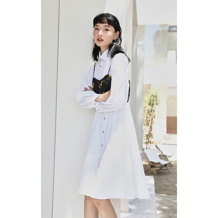 Vero Moda Đầm Sơ mi Trắng phối áo Hai Dây in Hoa Cúc cho Nữ 32137D005