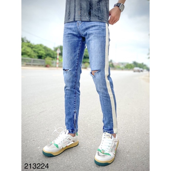 Quần bò Vạch trắng khoá ống