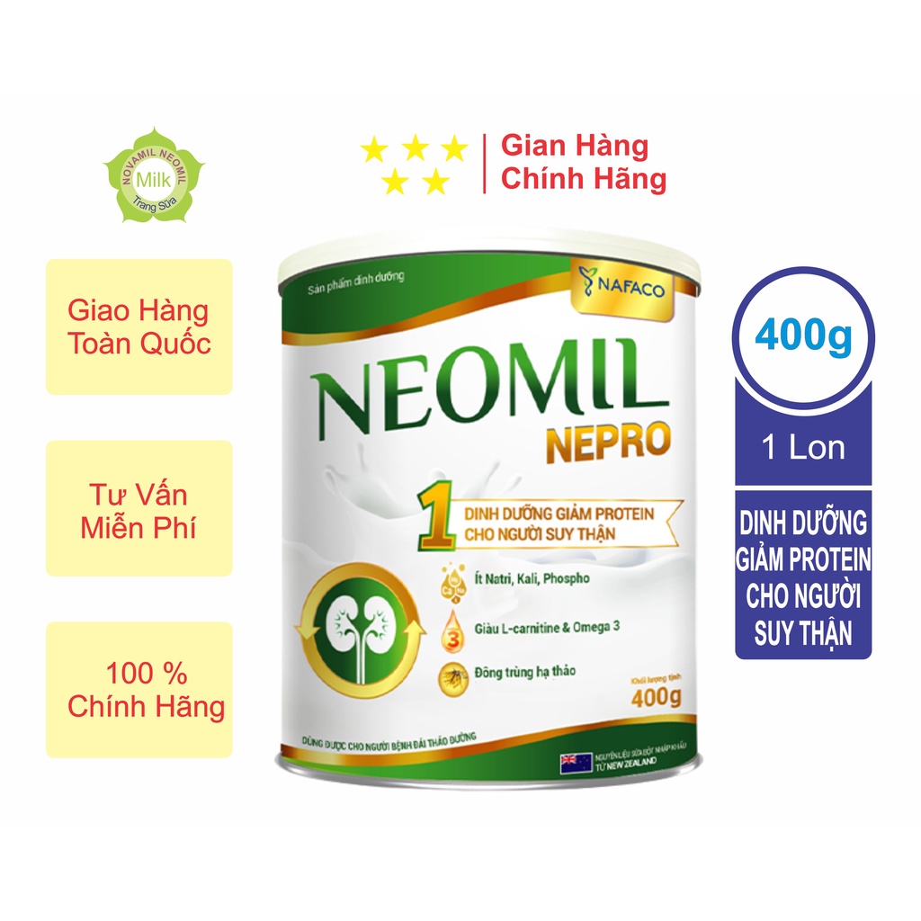 Sữa NEOMIL NEPRO 1_Giá rẻ 400g - Dinh dưỡng giảm protein cho người suy thận.