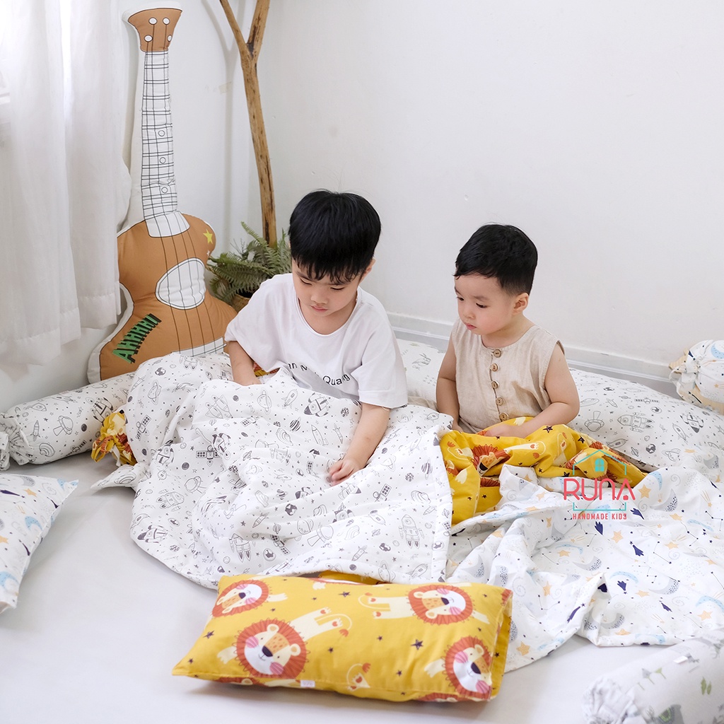 Combo chăn gối đi học cho bé Mẫu Giáo Runa Kids chất liệu cotton Hàn 100% cao cấp thoáng mát an toàn cho làn da của bé