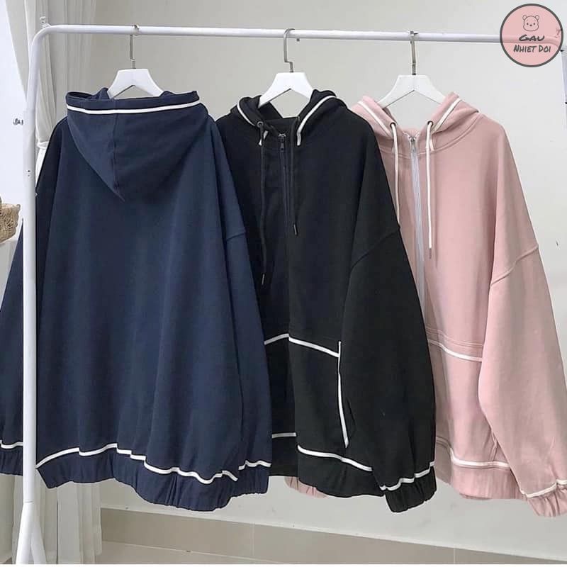 [Gấu Nhiệt Đới] Áo Khoác Nỉ Hoodie Tay Bồng Chạy Viền Khóa Kéo Kèm Mũ Full 3 Màu Trendy