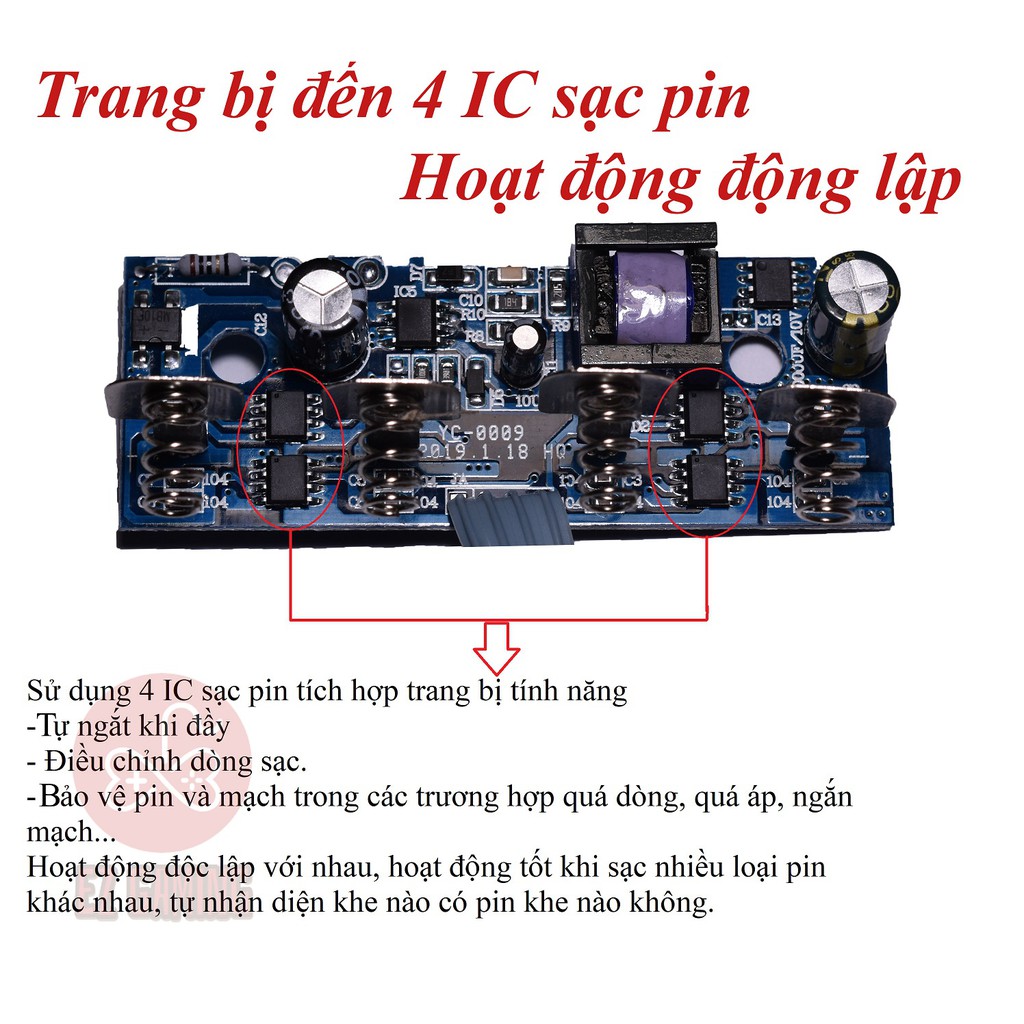 Bộ sạc pin 18650 thông minh, 4 khe, thiết kế đơn giản bền bỉ Shen Mingyang JXC-008.