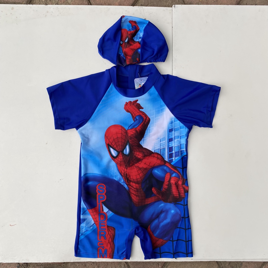 Bộ đồ bơi liền thân siêu anh hùng người nhện - Spiderman kèm mũ bơi cho bé trai