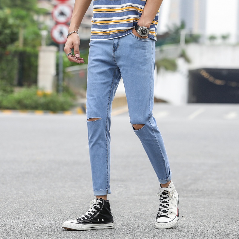 Quần jean nam đen rách gối chất bò cao cấp co dãn 4 chiều