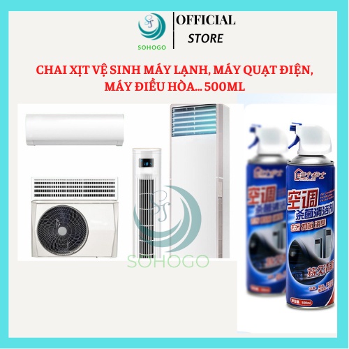 Chai xịt vệ sinh máy lạnh/ máy điều hòa, máy quạt điện và các loại quạt thông gió 500ML, dung dịch vệ sinh máy lạnh