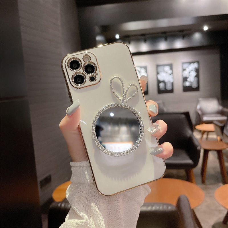 Ốp điện thoại trang trí mặt gương hình tai thỏ thích hợp cho Iphone 12 11 Pro Max Xs Max Xr X 8 7 Plus