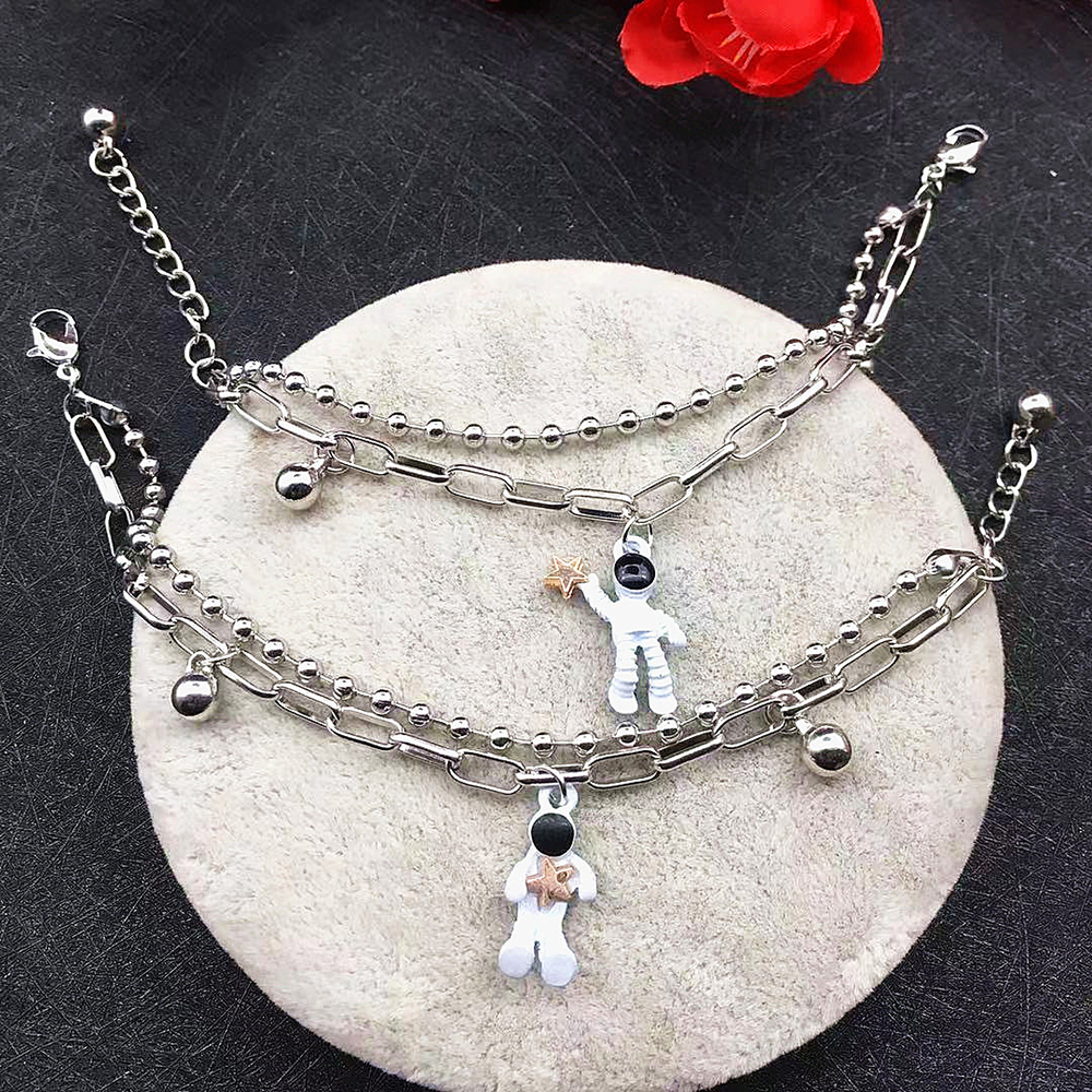 1 Vòng Tay Bạc Mặt Hình Phi Hành Gia Thời Trang Cho Cặp Đôi