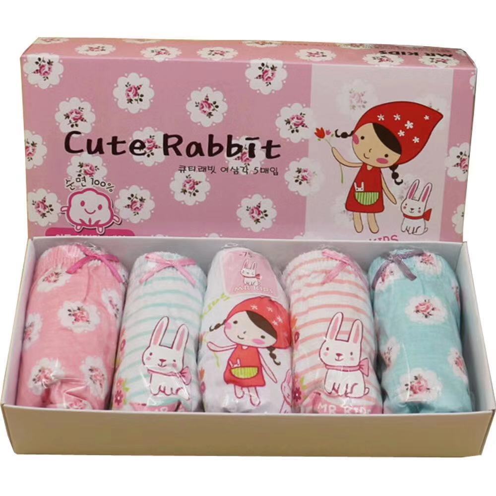 Bộ 5 Quần Lót Cotton Màu Trơn In Họa Tiết Hoạt Hình Cho Bé Gái 2-13 Tuổi