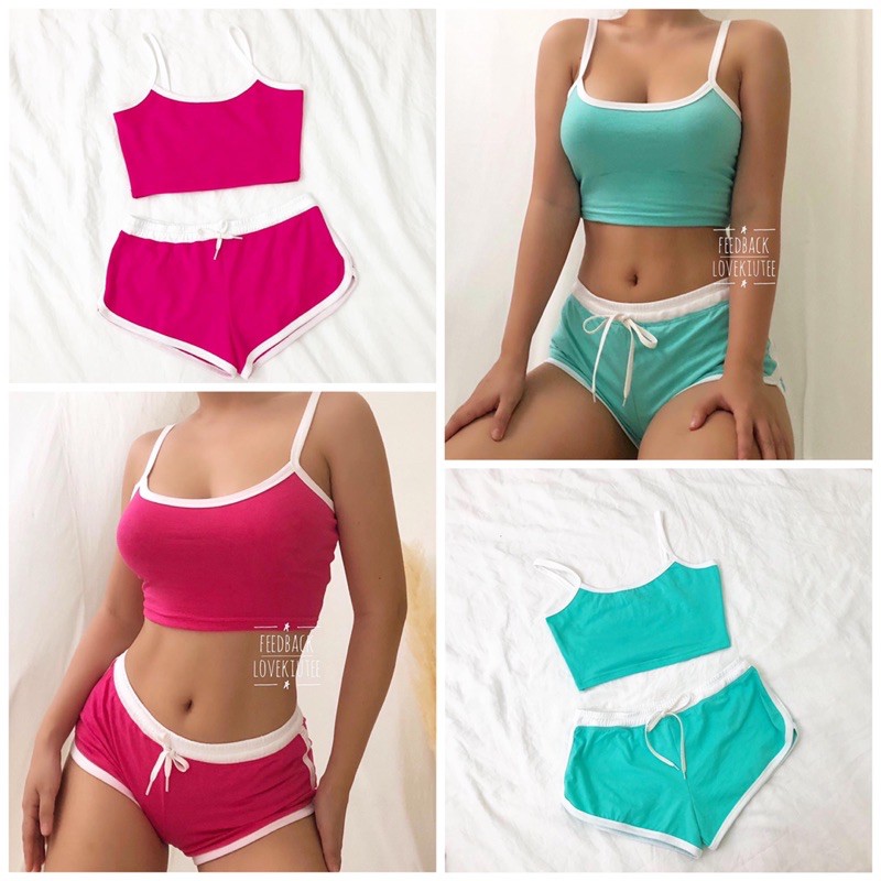 Set áo CROPTOP 2 dây và quần BOOTY SHORT ngắn ôm mông LOVEKIUTEE | BigBuy360 - bigbuy360.vn