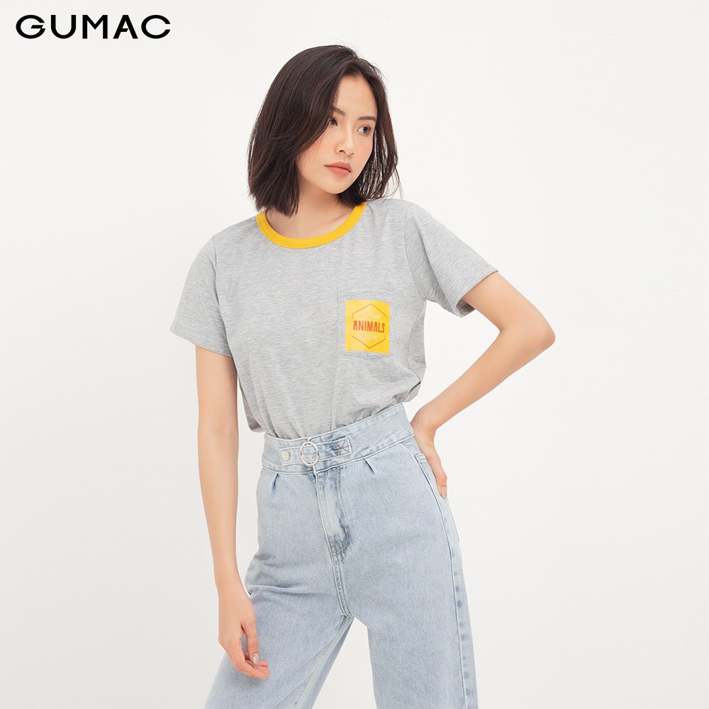 Áo thun nữ túi đắp phối cổ GUMAC ATA1259