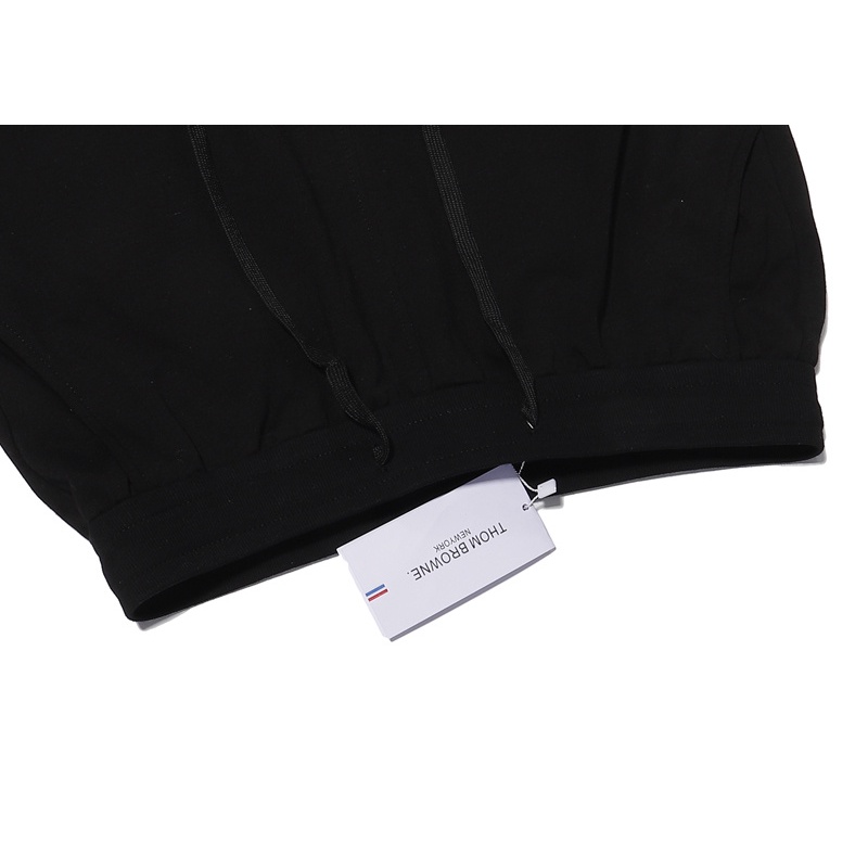 Quần đùi TB THOM BROWNE 280g vải terry cotton in họa tiết cổ điển màu đen/trắng tùy chọn phong cách thường ngày