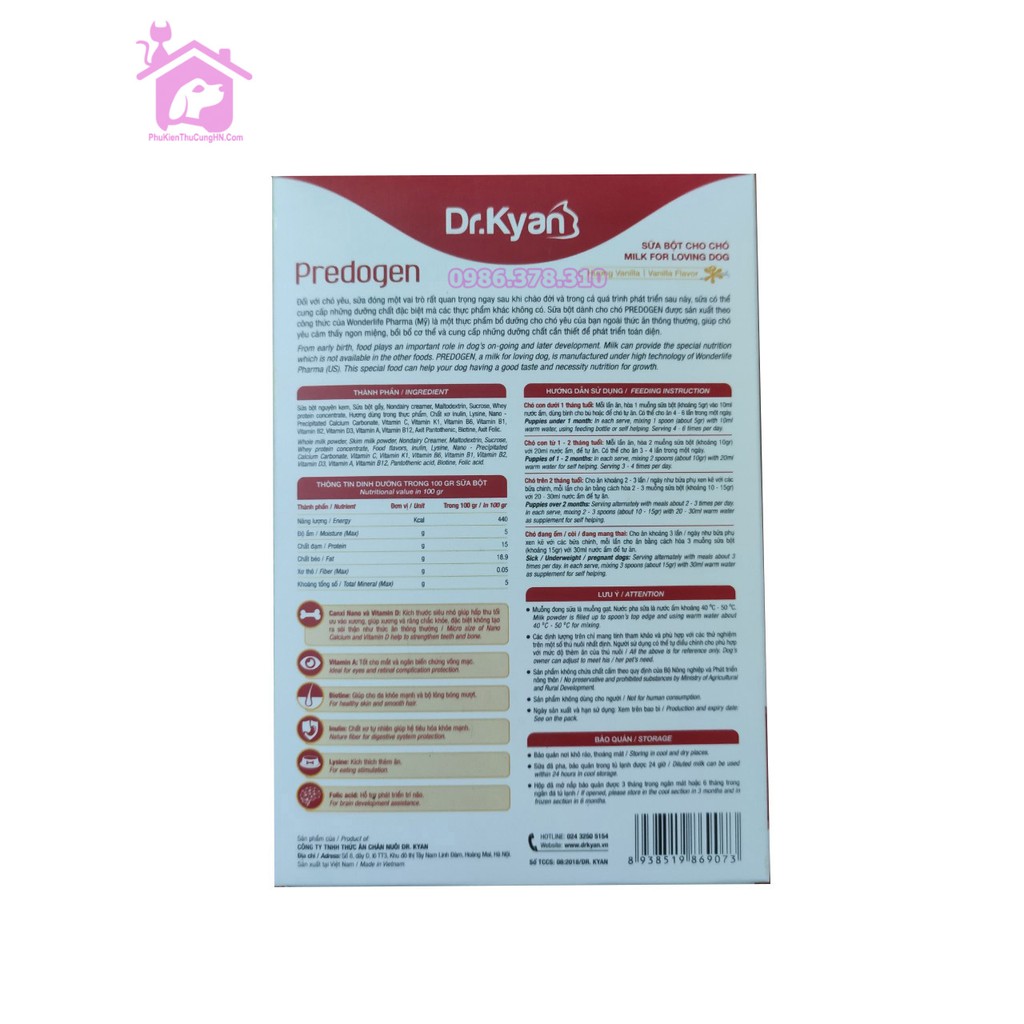 Sữa bột cho chó dinh dưỡng Dr.Kyan Predogen 110g