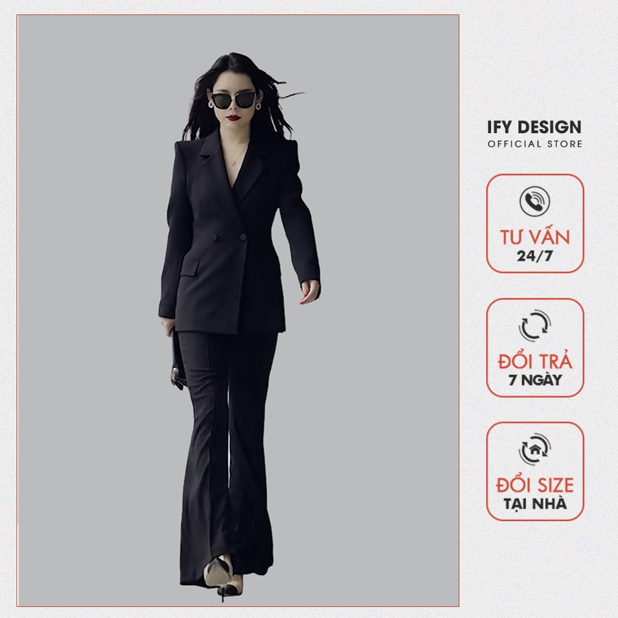 Áo vest nữ, áo khoác vest blazer nữ màu đen chiết eo Syndra cao cấp IFY Design FS98A