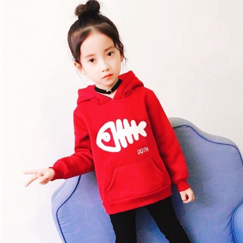 Áo khoác nỉ hoodie bé gái Con Xinh hình in xương cá,thời trang thu đông dành cho trẻ em từ 4 đến 10 tuổi