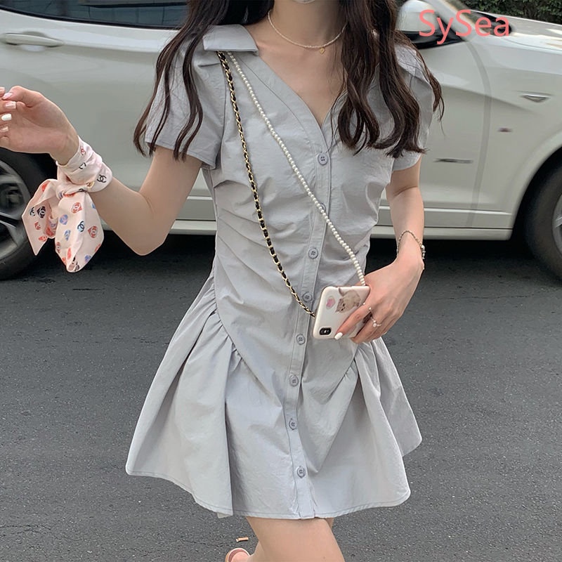 Đầm Sơ Mi Xếp Ly Phong Cách Hàn Quốc Cho Nữ