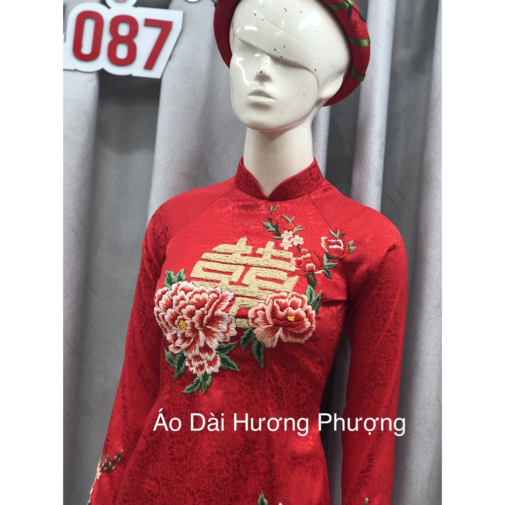 ÁO DÀI CÔ DÂU THÊU TAY CAO CẤP