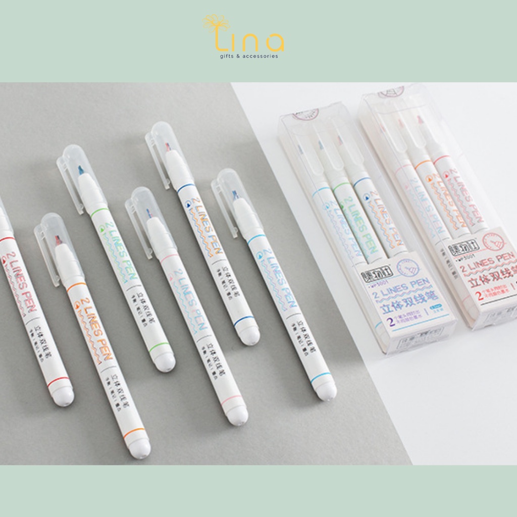 Set 6 cây bút 2 ngòi màu - 2 Lines Pen ngòi 0.5mm