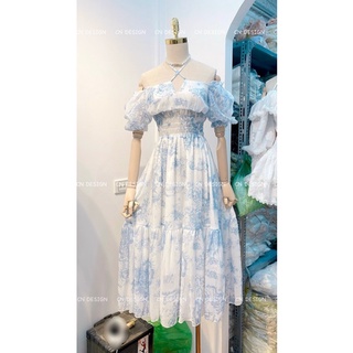 Váy maxi tơ hoạ tiết xanh CN chuẩn loại 1