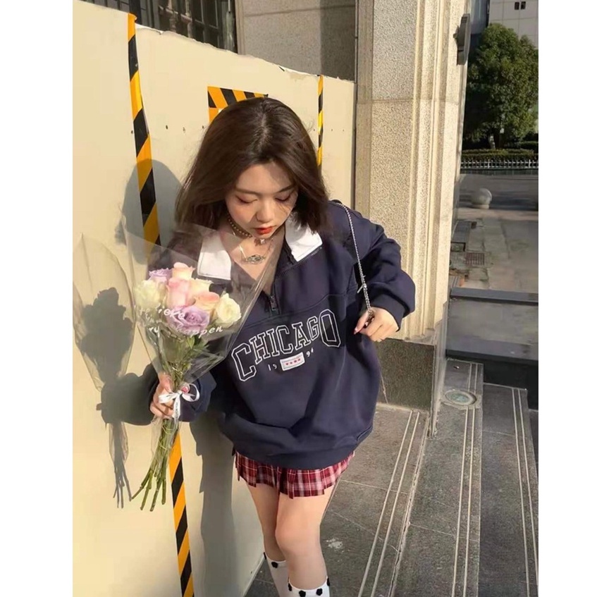 Áo dài tay nữ form rộng Khóa Cổ Chicago 1994 áo sweater nữ chất nỉ ngoại mềm mịn G062