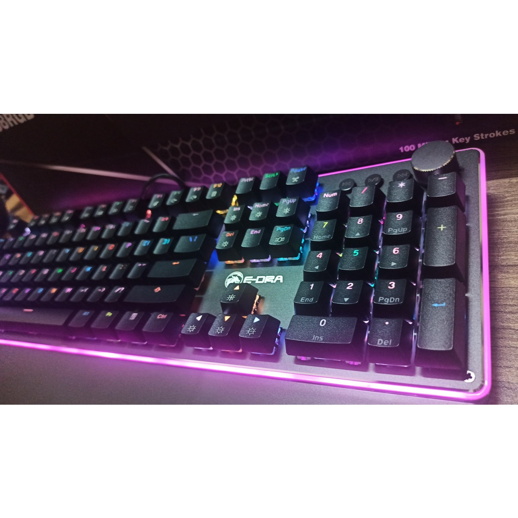 Bàn Phím Cơ Gaming EDRA EK308 RGB PLUS | Bàn Phím Có Dây Quang Cơ Viền Led | Bàn Phím Chống Nước Có Kê Tay | Có Núm